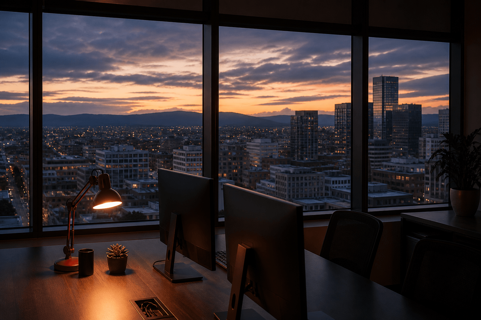 Denver skyline from the Kavionyx studio at dusk